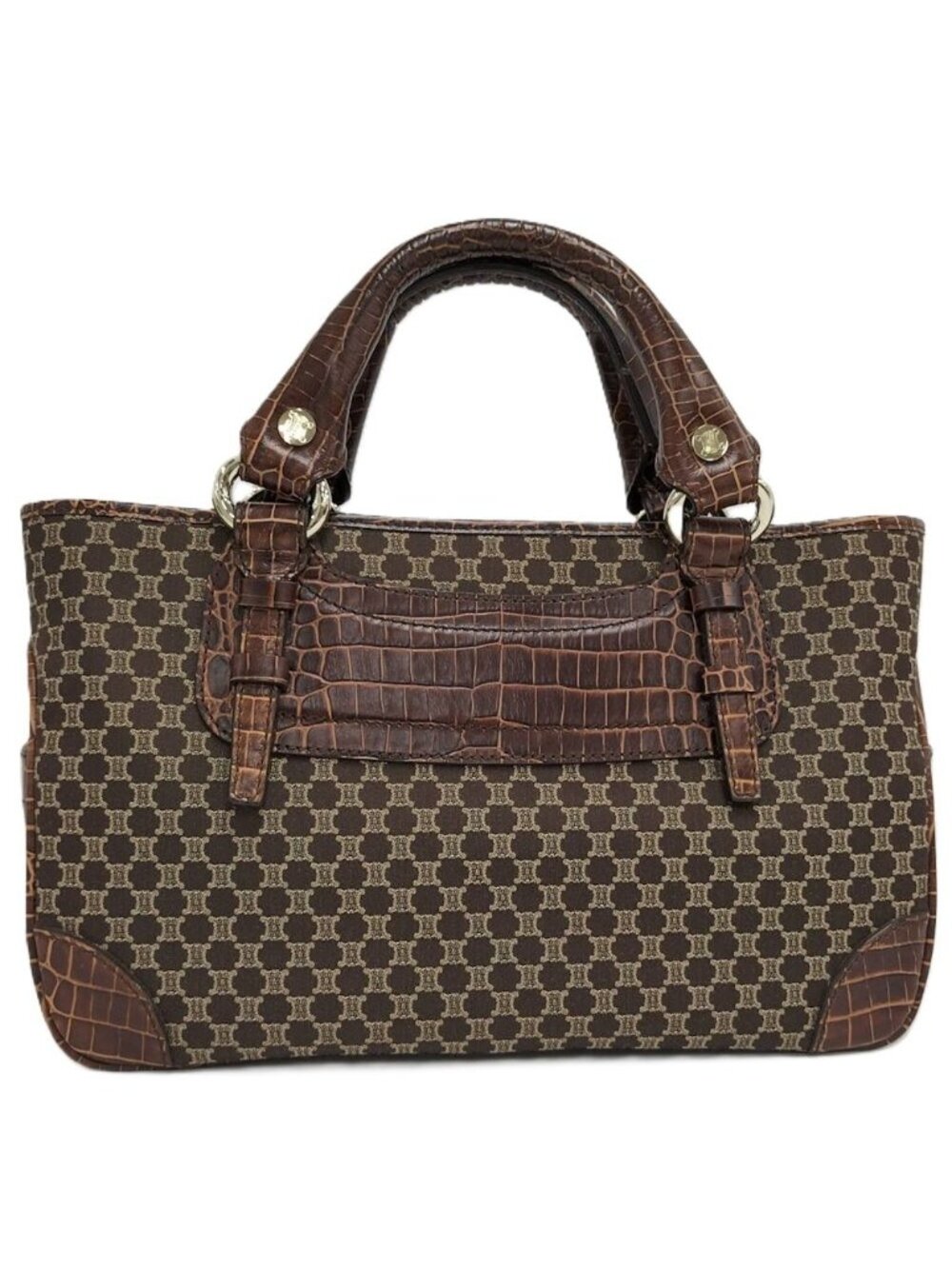 Celine Boogie Tote Bag Macadam Croco Embossed Leather Canvas